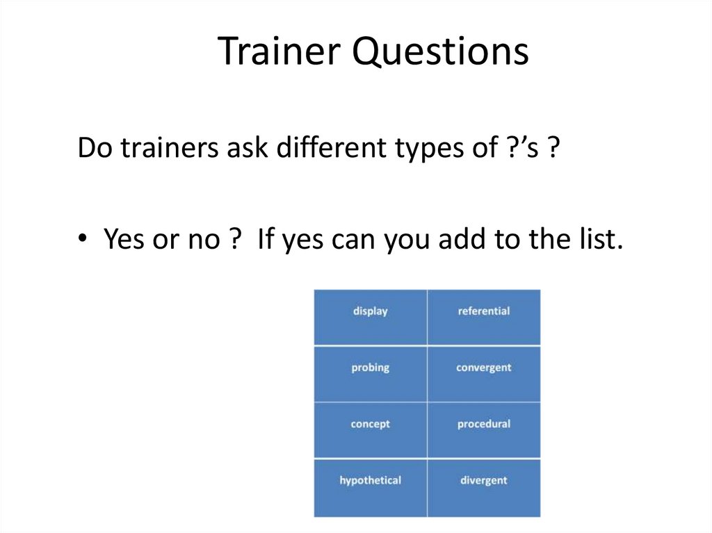 Trainer Questions