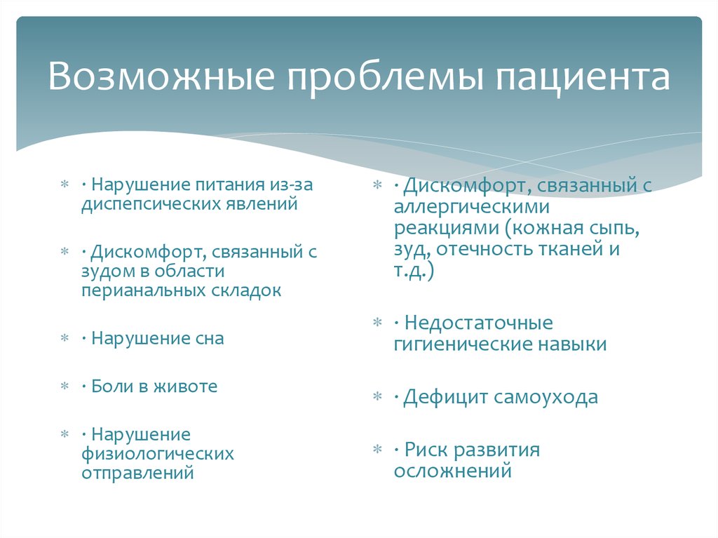 Возможные проблемы пациента