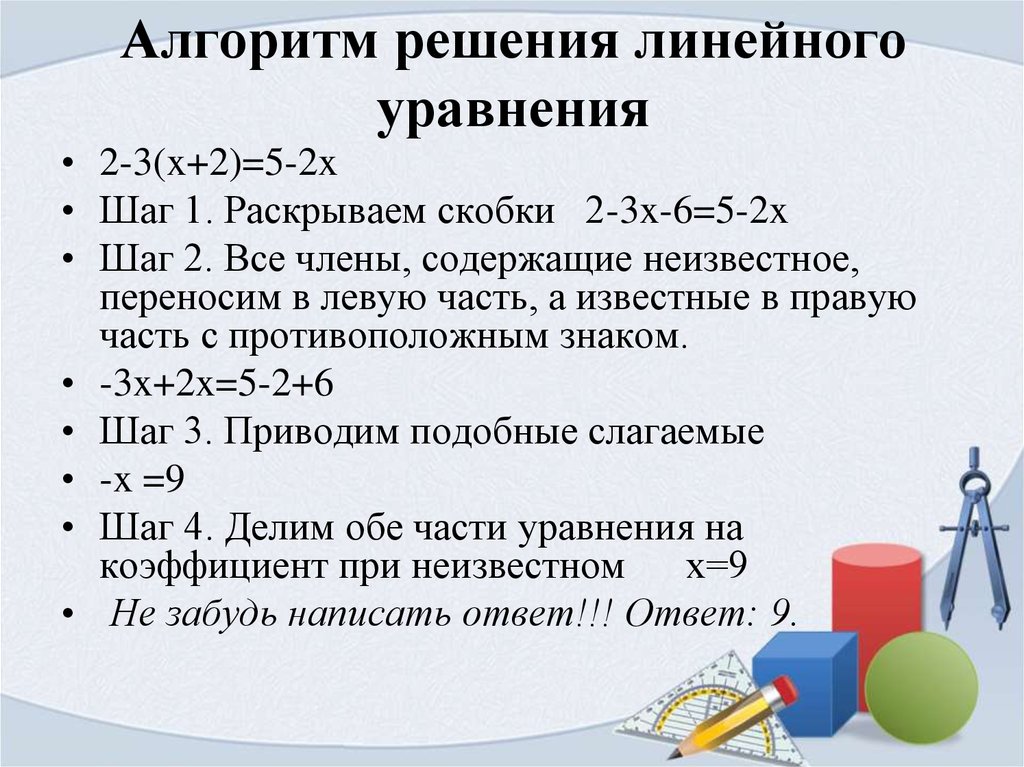 План решения уравнений 2 класс