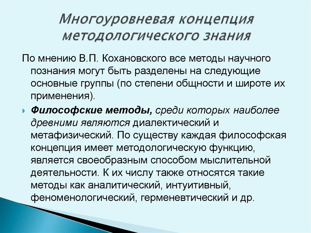 Методологические концепции. Многоуровневая методологическая концепция. Методология знаний. Методология определяет.