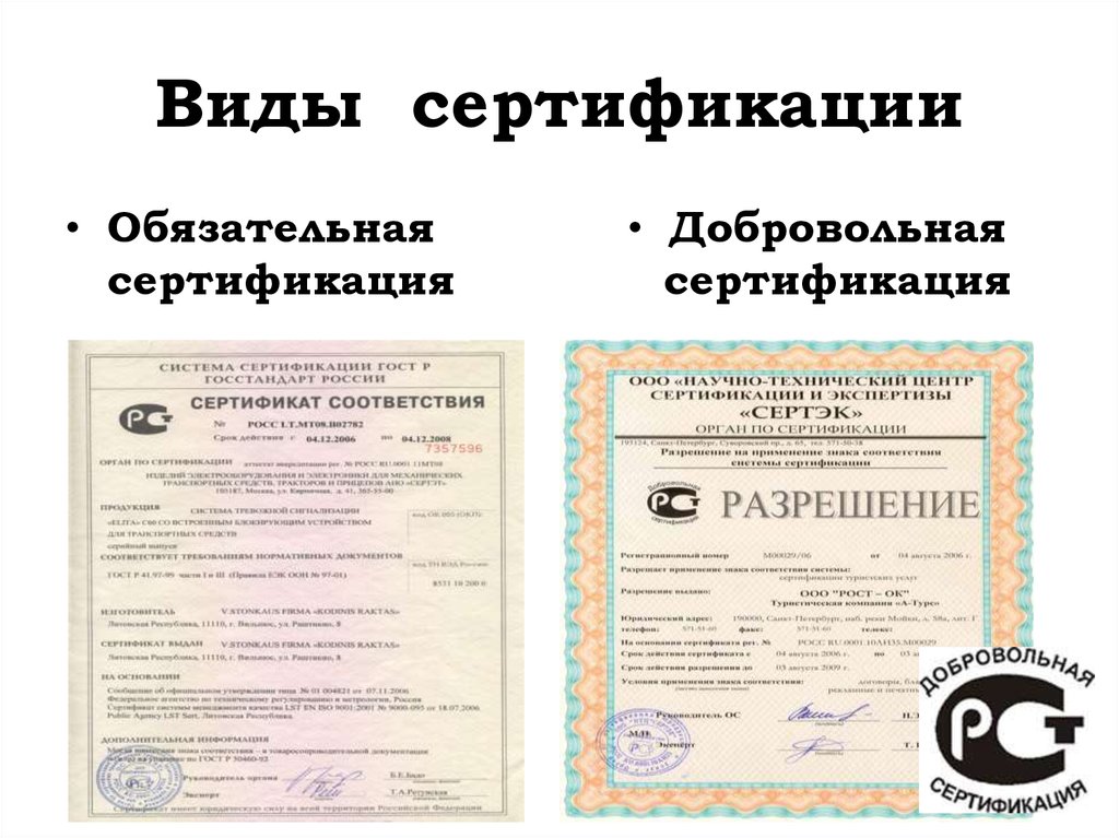 Виды сертификации