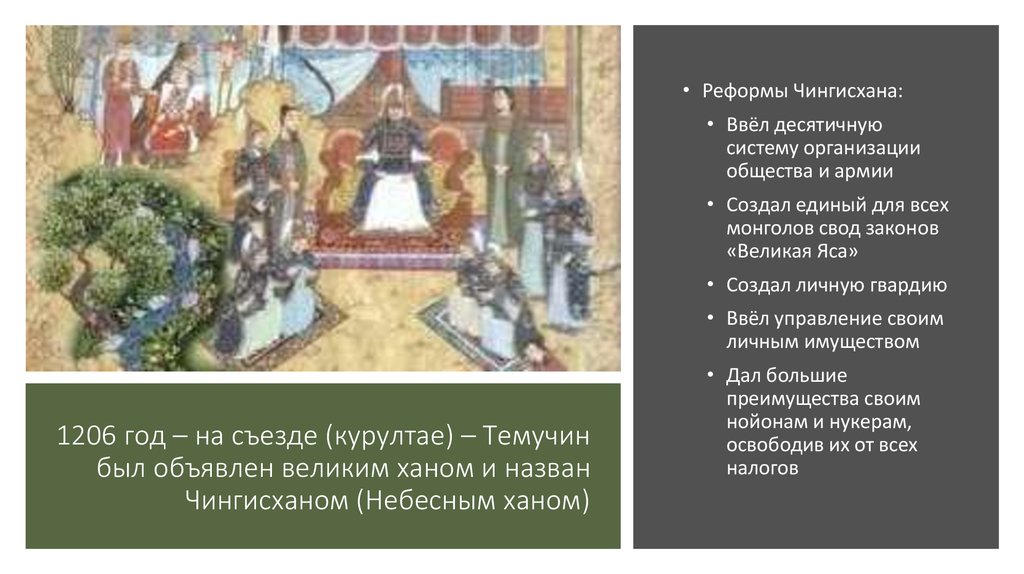 Яса год. 1206 Год съезд монгольской знати. Империя Чингисхана в 1206. Реформы Чингисхана кратко.