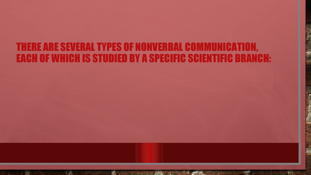There are several types of nonverbal communication, each of which is studied by a specific scientific branch: