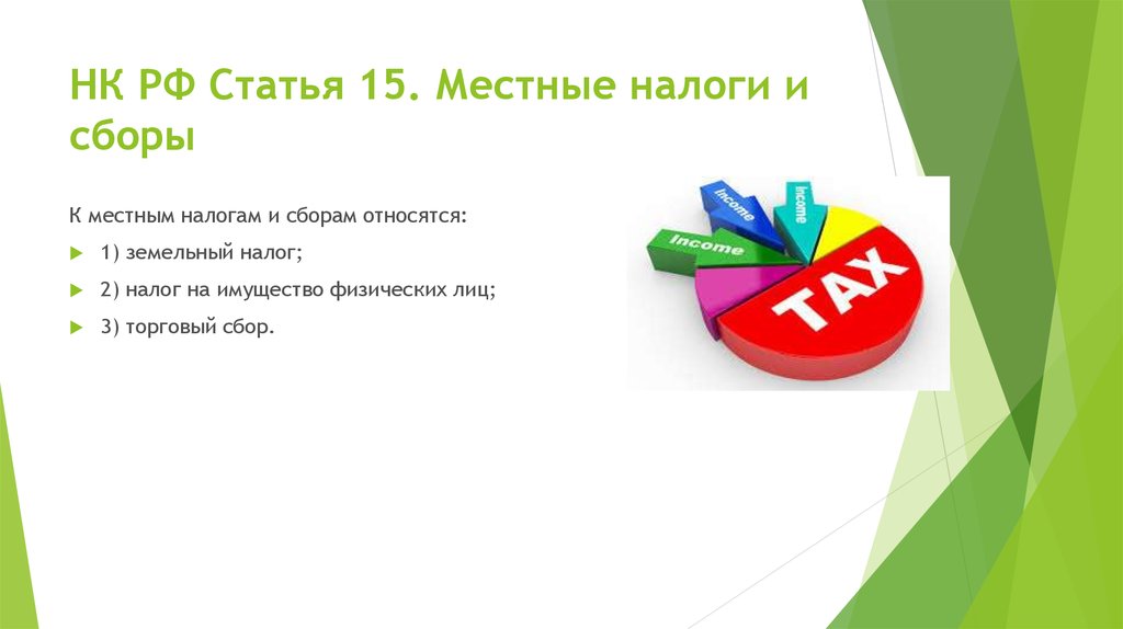 НК РФ Статья 15. Местные налоги и сборы