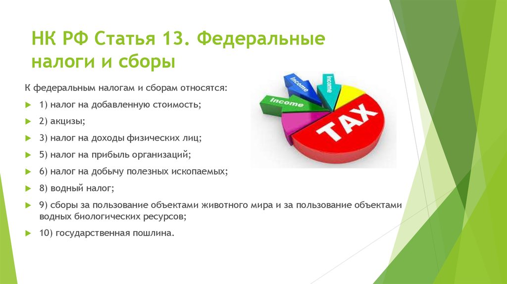 НК РФ Статья 13. Федеральные налоги и сборы