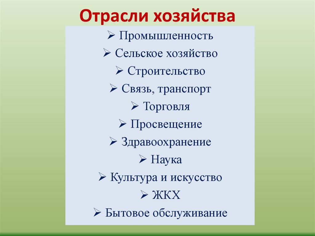 План описания отрасли хозяйства 9 класс