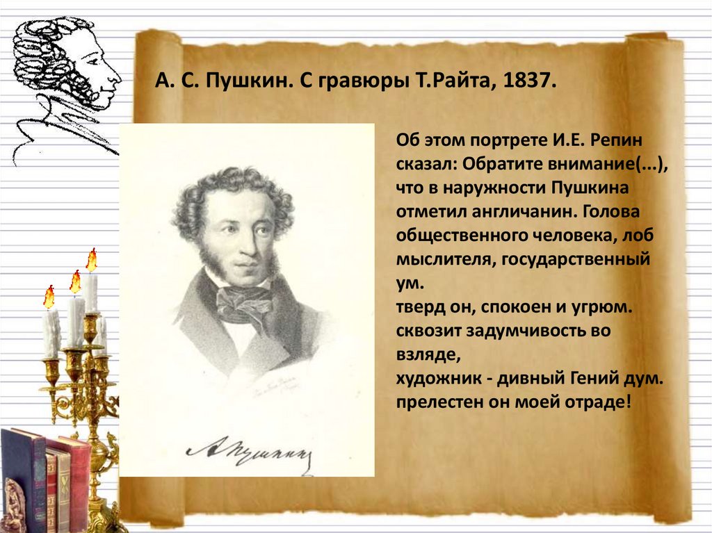 А. С. Пушкин. С гравюры Т.Райта, 1837.