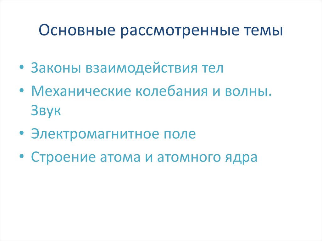 Основные рассмотренные темы
