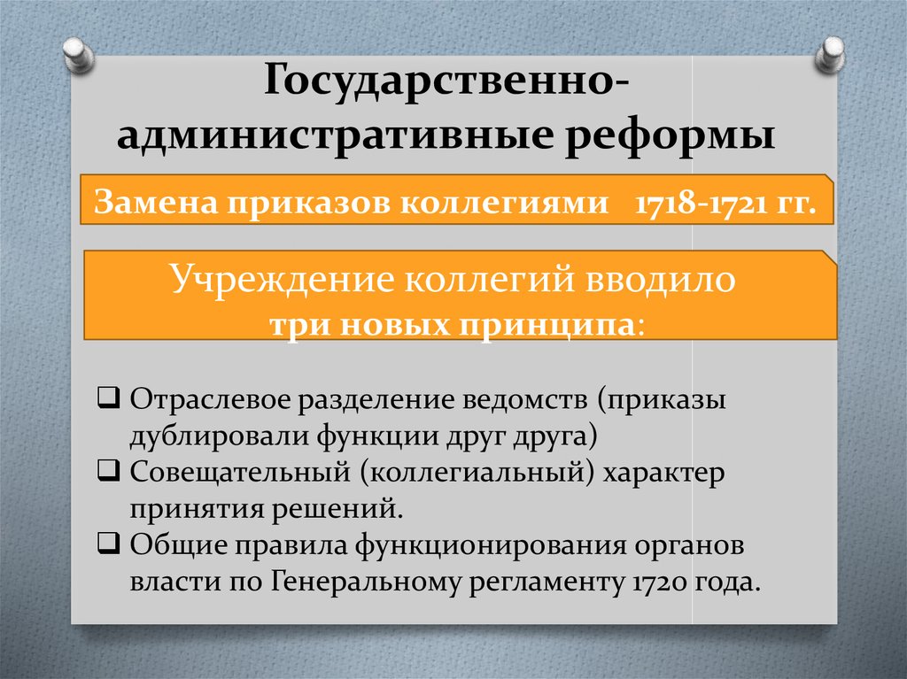 Когда система приказов была заменена коллегиями