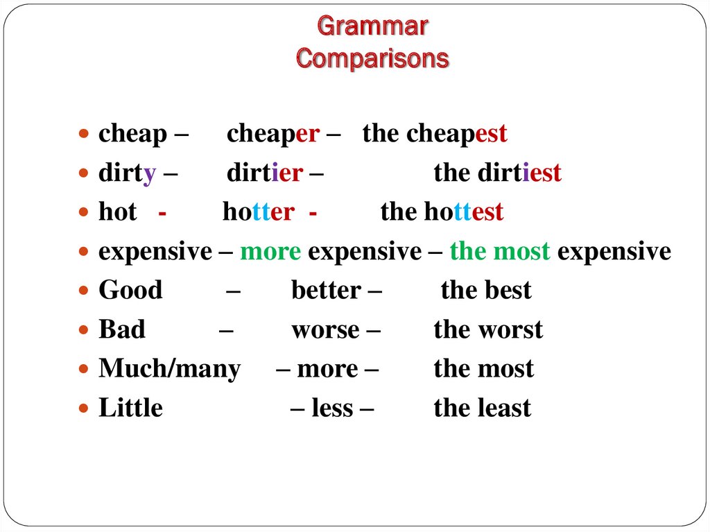 Grammar comparison. Comparison Grammar.