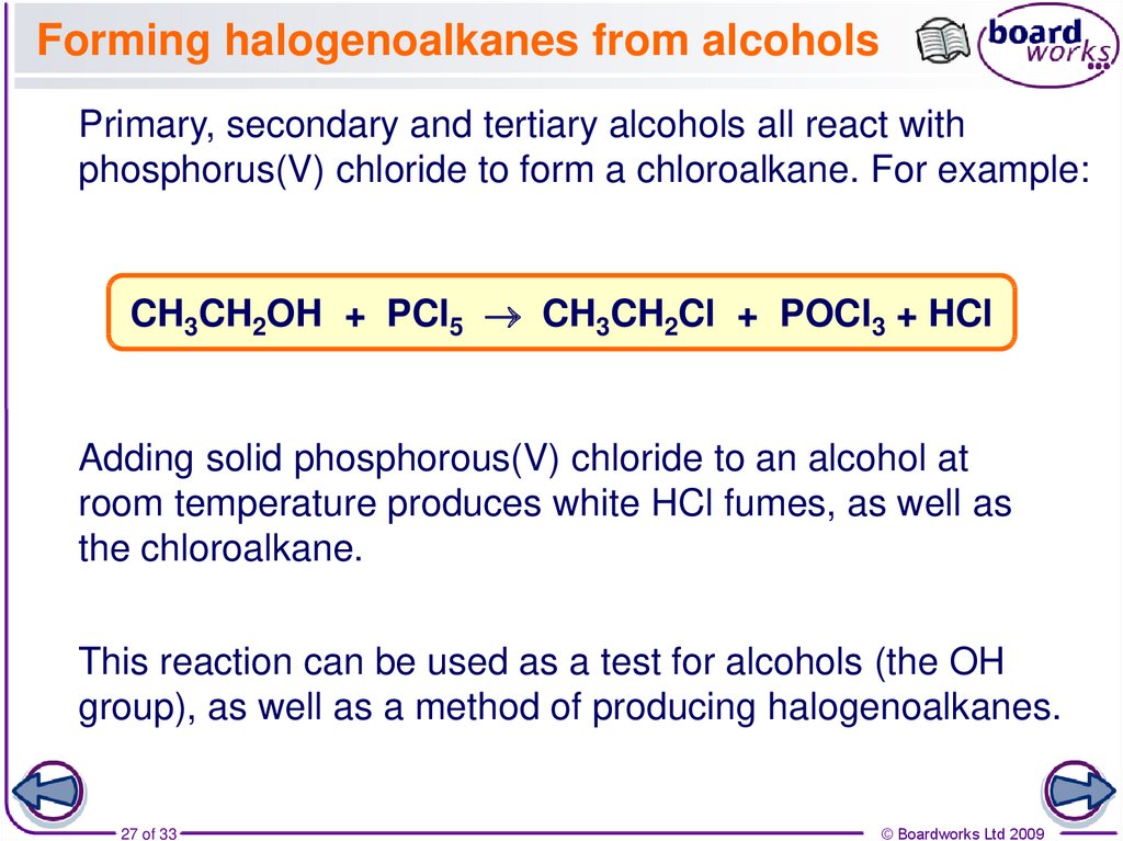 Forming halogenoalkanes from alcohols
