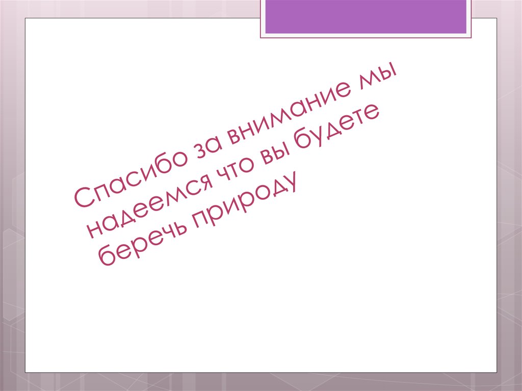 Спасибо за внимание мы надеемся что вы будете беречь природу
