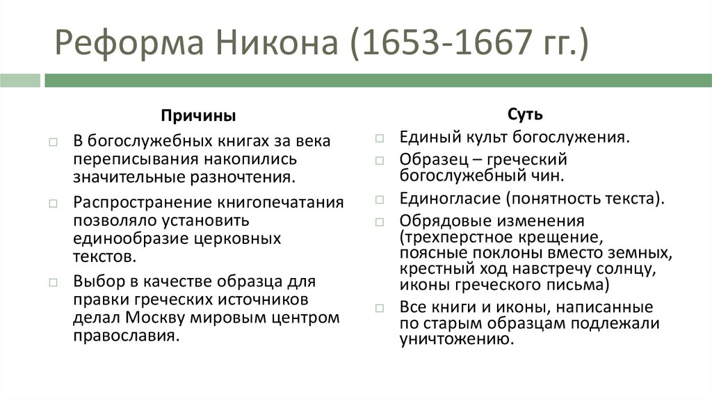 Что стало причиной церковной реформы. Причины и цели церковной реформы Никона. Причины церковной реформы Патриарха Никона. Церковная реформа Никона причины и последствия. Суть реформы Никона.