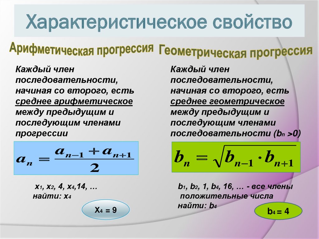 Свойства геометрической прогрессии