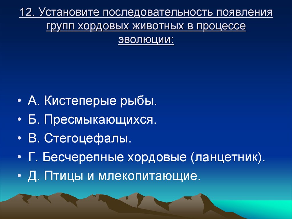 Установите последовательность появления групп растений