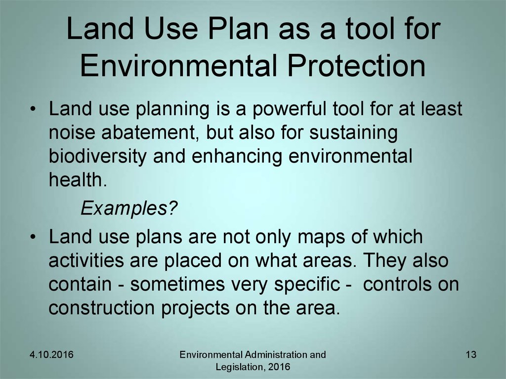 Land Use Plan as a tool for Environmental Protection