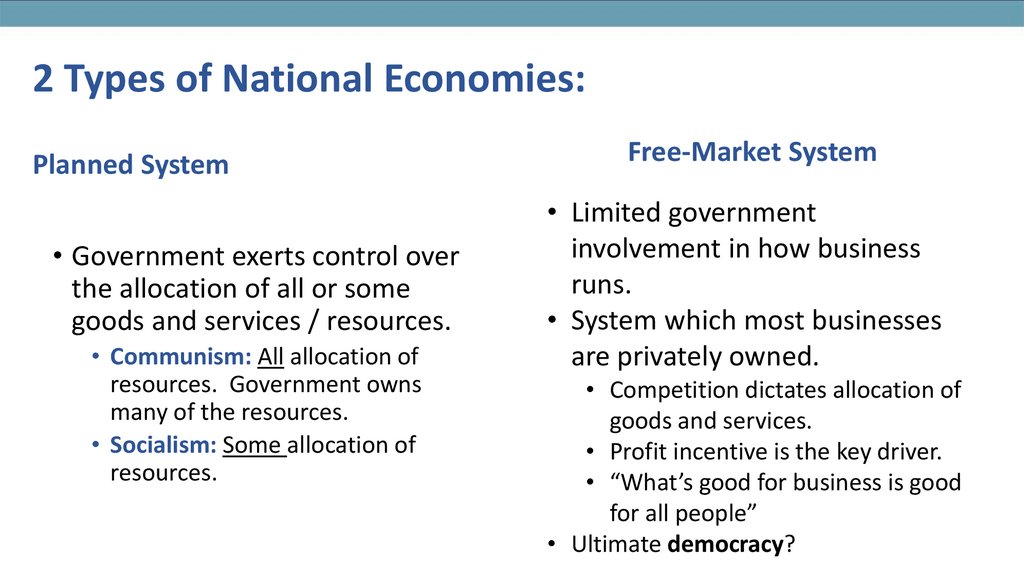 2 Types of National Economies: Planned System