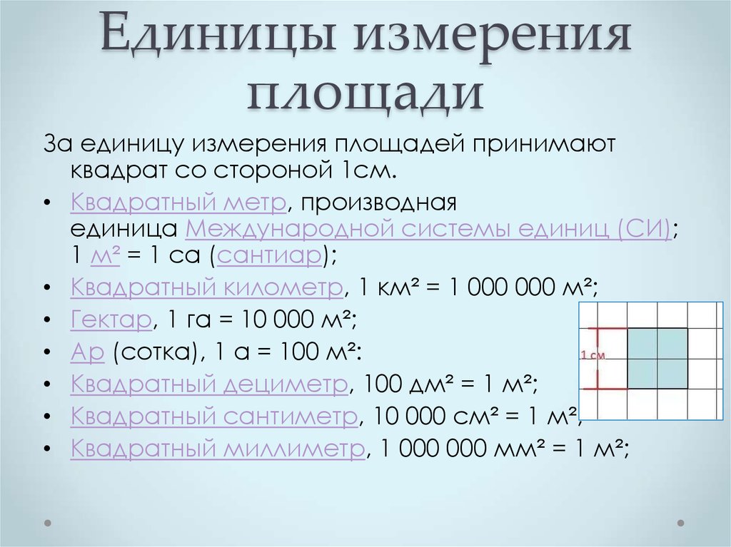 Единицы измерения площади 5 класс