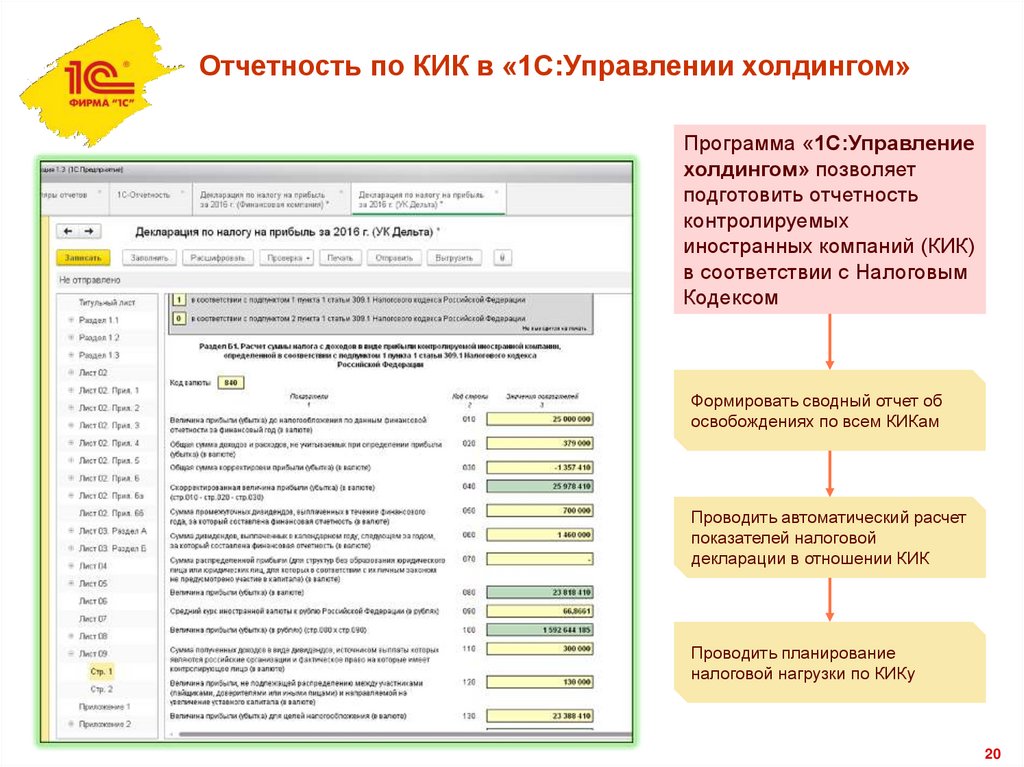 Операционный план в 1с управление холдингом