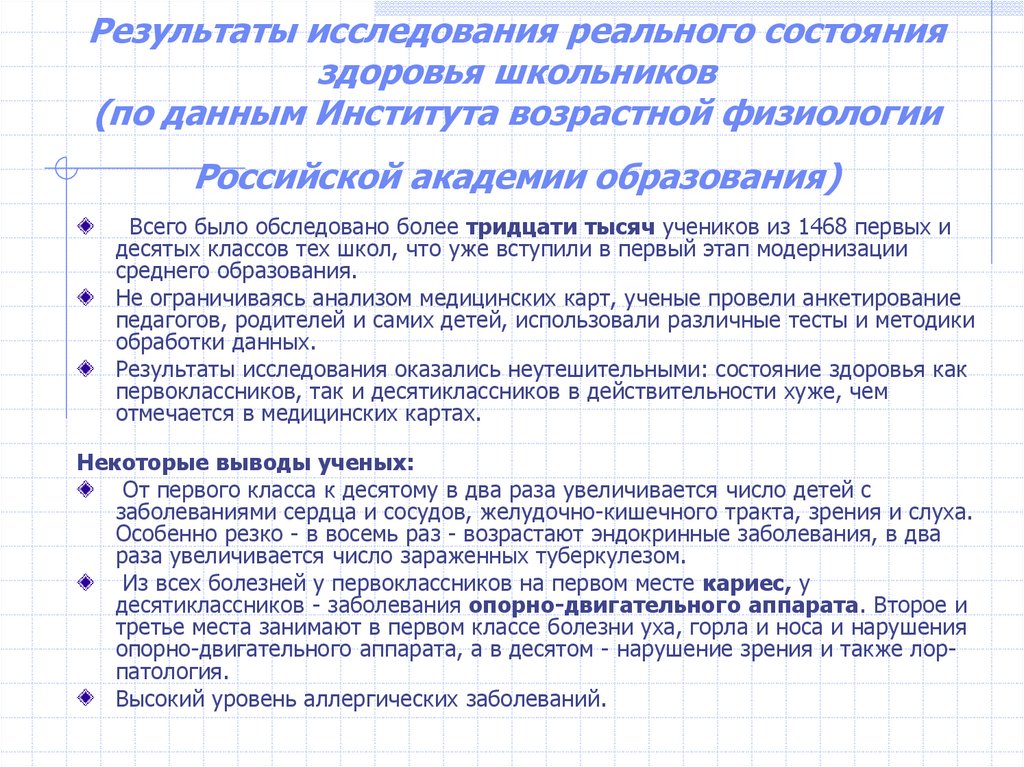 Реальное исследование. Влияние учебной нагрузки на здоровье старшеклассника. Состояние по результатам обследования. Влияние учебной нагрузки на состояние здоровья школьников. Результаты исследования детей с расстройством.