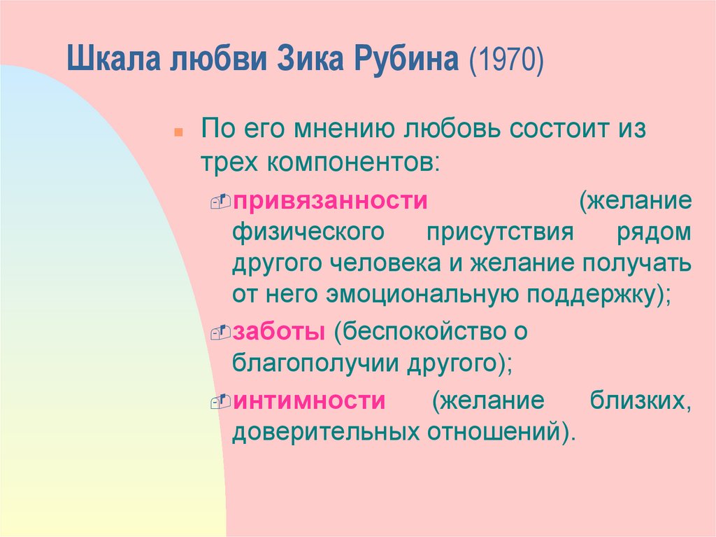 Шкала любви Зика Рубина (1970)