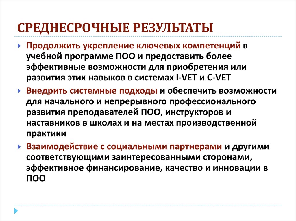 СРЕДНЕСРОЧНЫЕ РЕЗУЛЬТАТЫ