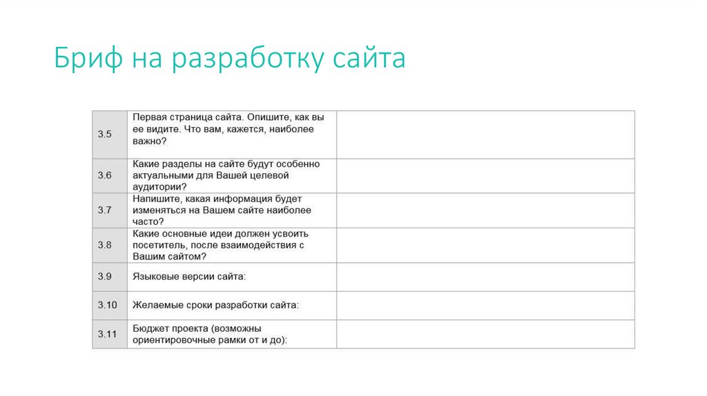 Бриф на разработку презентации