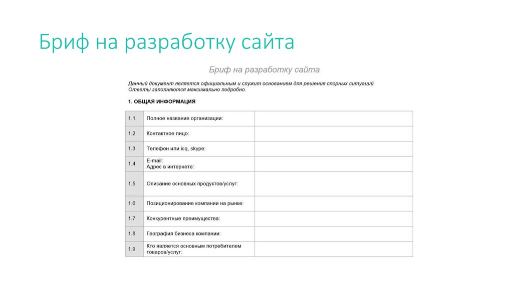 Бриф на разработку презентации