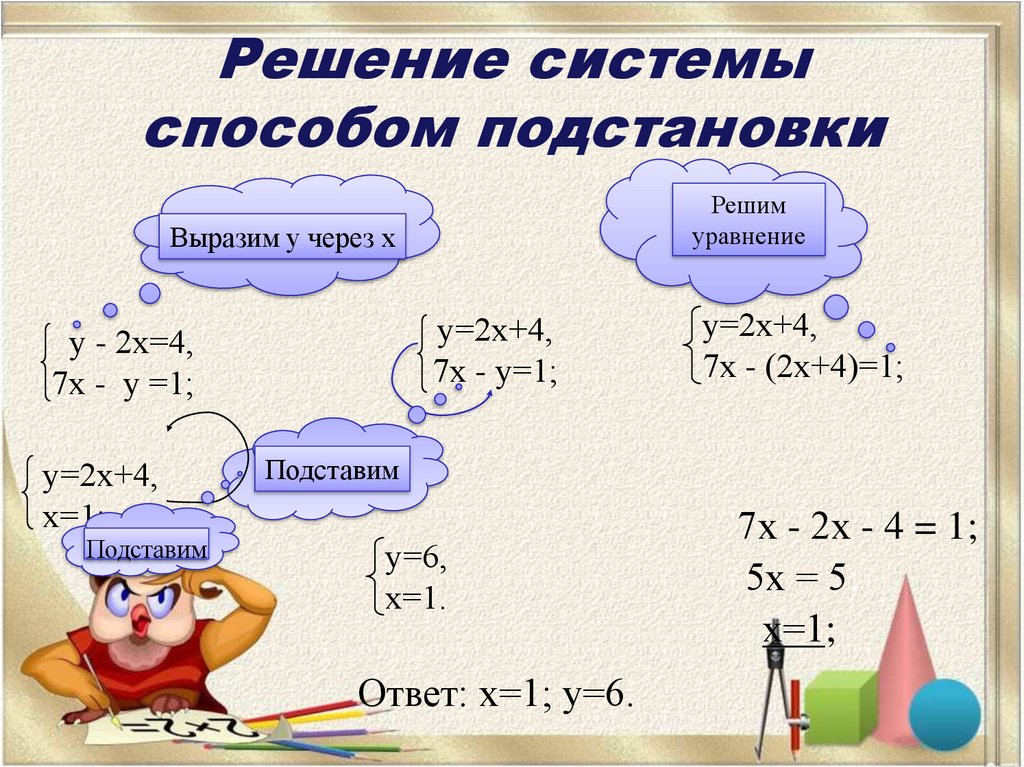 Презентация способ подстановки в решении систем уравнений 7 класс презентация