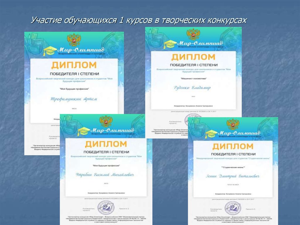 Участие обучающихся 1 курсов в творческих конкурсах