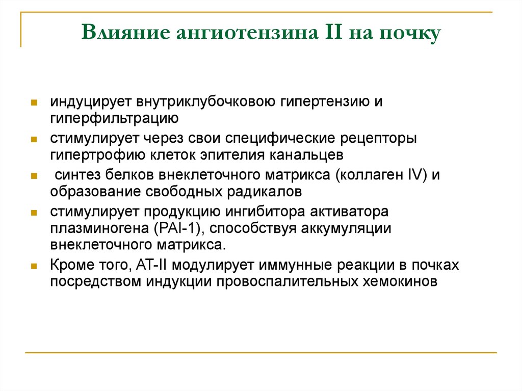 Влияние ангиотензина II на почку