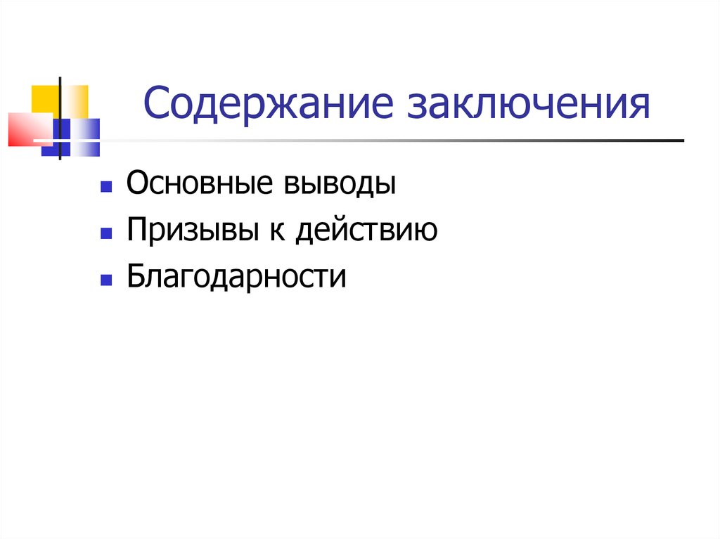 Вывод содержание. Обязательные элементы презентации.