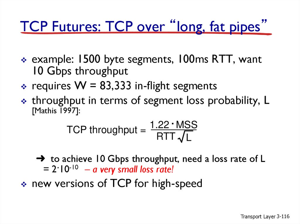 TCP Futures: TCP over “long, fat pipes”