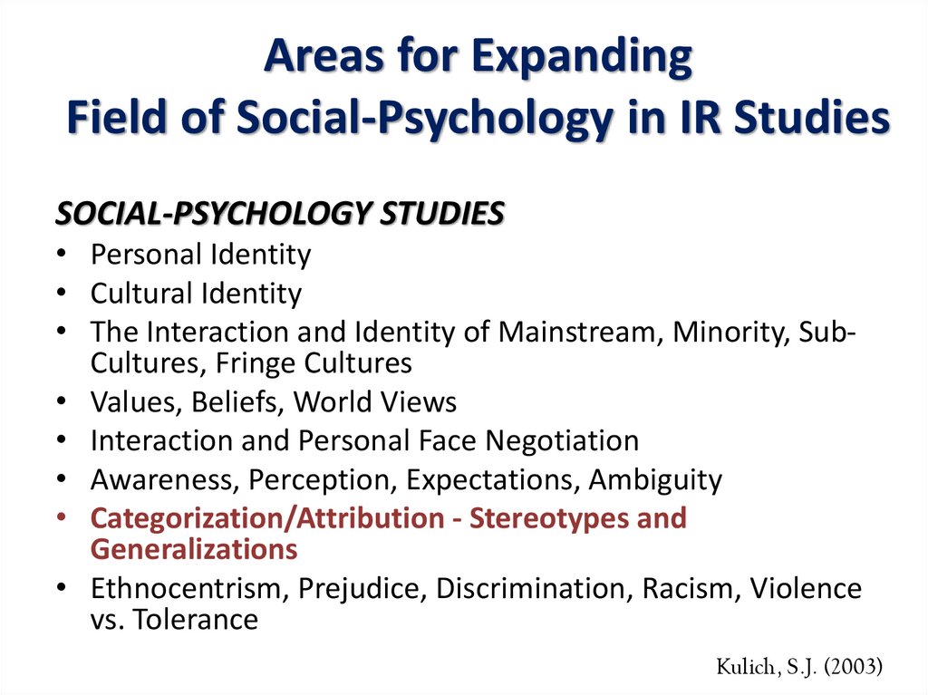 Areas for Expanding Field of Social-Psychology in IR Studies