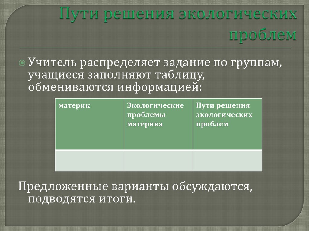 Записать пути решения экологические проблемы