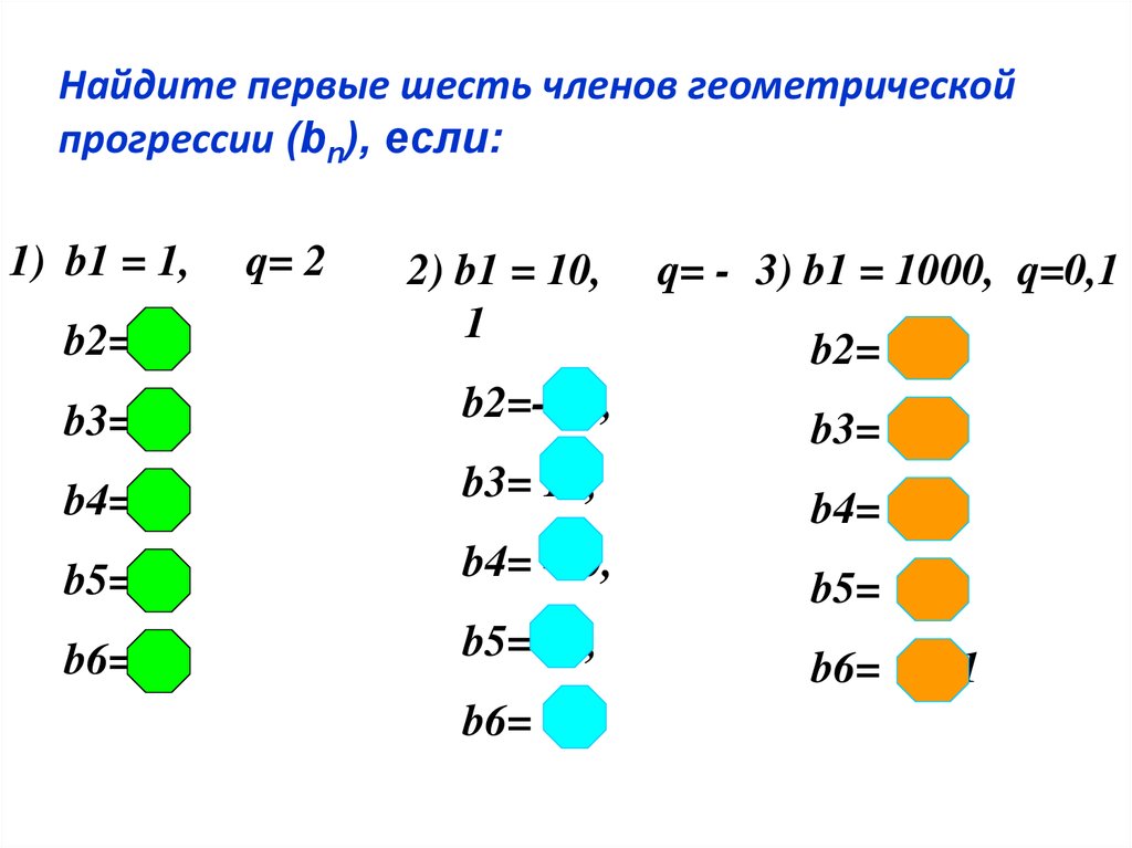 Найдите первые шесть членов геометрической прогрессии