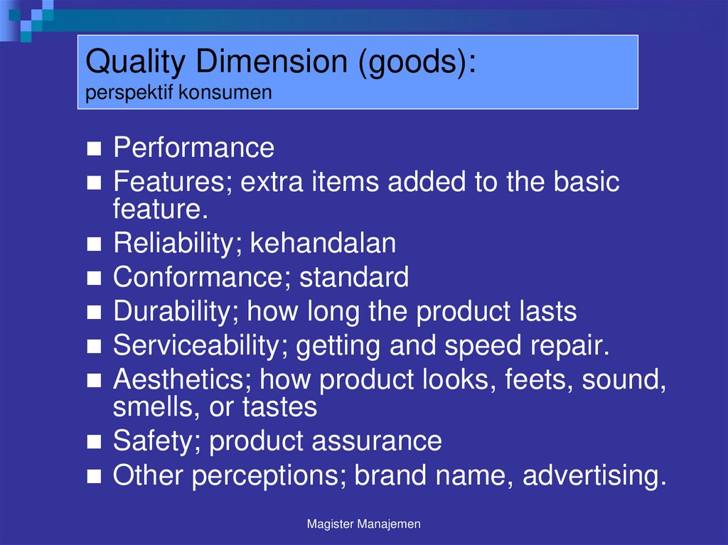 Quality Dimension (goods): perspektif konsumen
