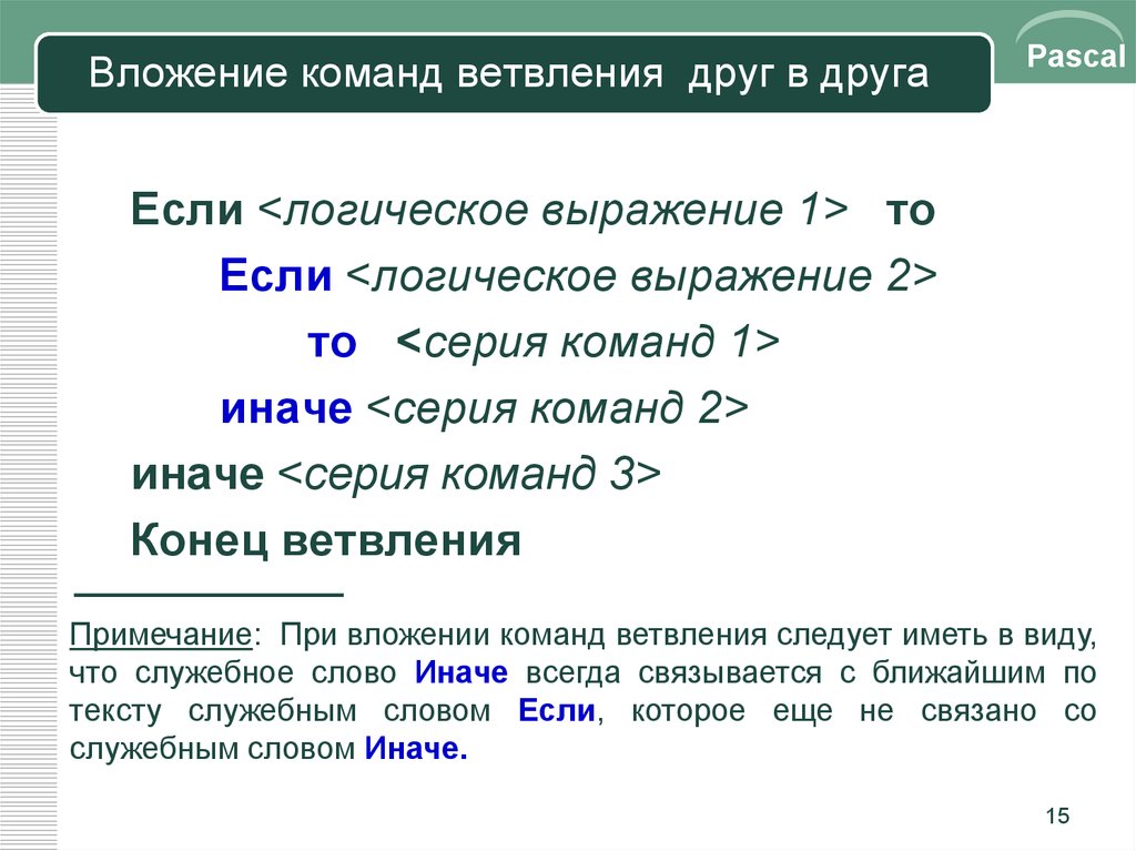 Служебное слово 7 букв. Команда ветвления служебные слова.