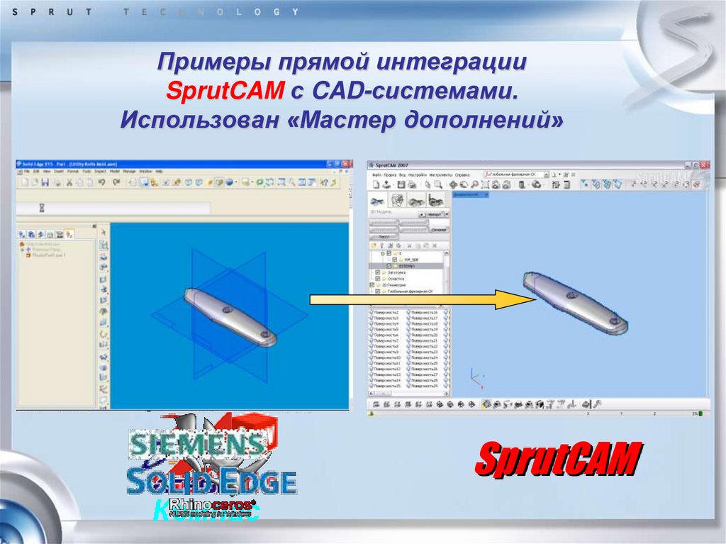 Примеры прямой интеграции SprutCAM с CAD-системами. Использован «Мастер дополнений»