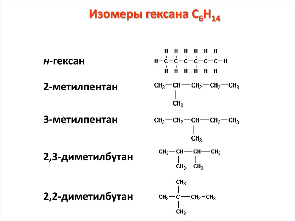 Изомерами являются гексан и бутан