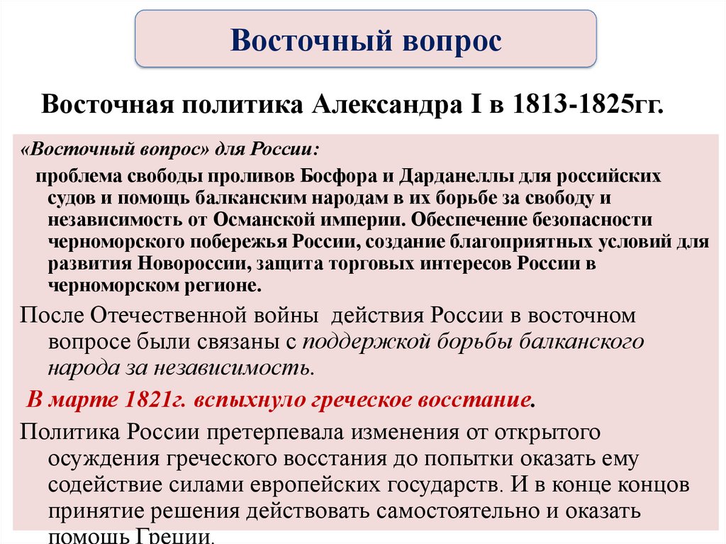 Восточная политика Александра I в 1813-1825гг.