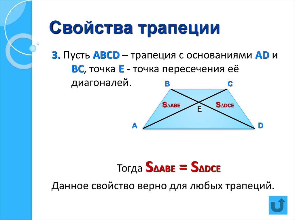 Высота и диагональ трапеции. Свойства трапеции. Свойства диагоналей трапеции. Признаки диагоналей трапеции. Св-ва диагоналей трапеции.