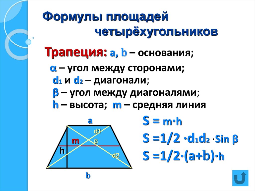 Площади ромба трапеции