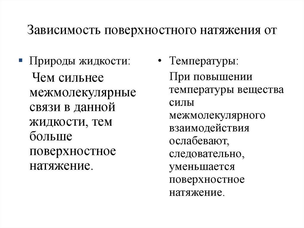 Записать зависеть. От чего зависит коэффициент поверхностного натяжения жидкости. Зависимость поверхностного натяжения от температуры. Pfdbcbvjcnm gjdth[yjcnyjuj yfnz;tybz JN ntvgthfnehs. Коэффициент поверхностного натяжения зависит от.