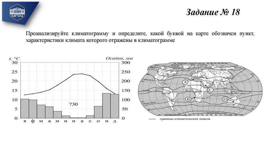 Определите какой буквой на карте обозначен пункт климатограмма которого показана на рисунке 731