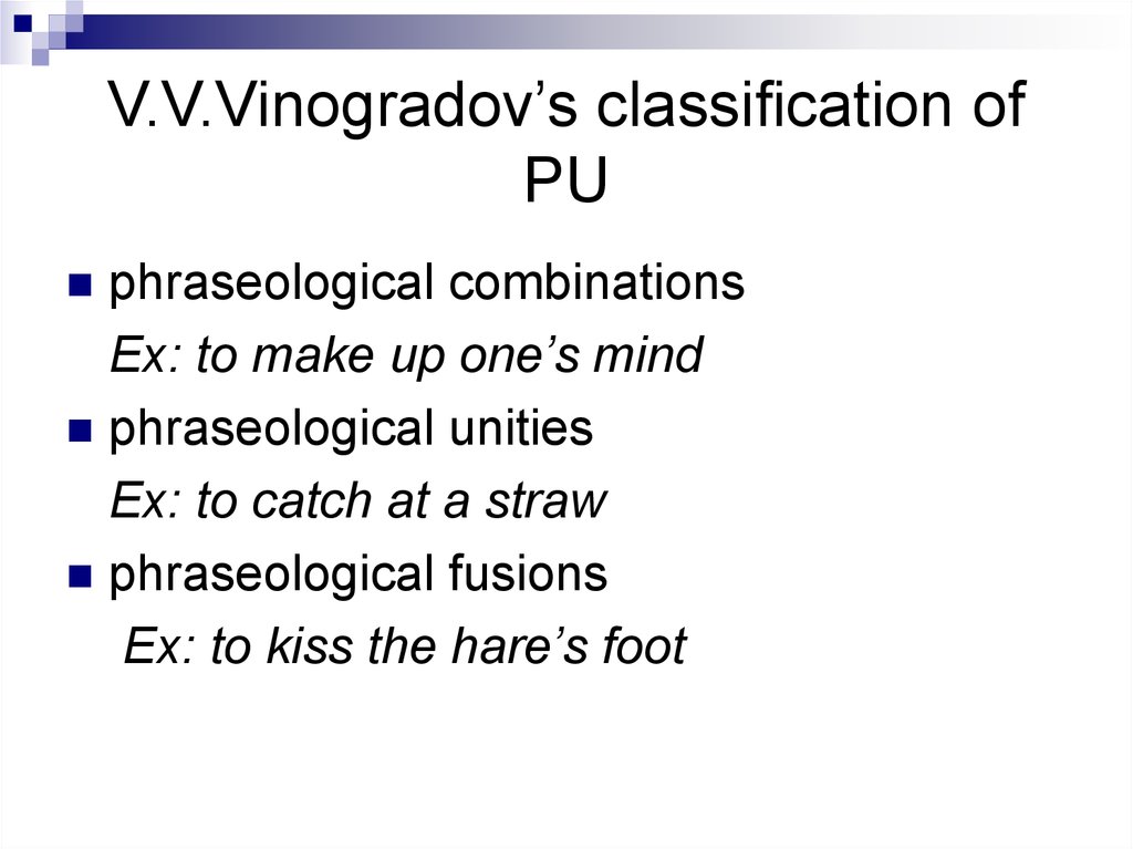 V.V.Vinogradov’s classification of PU