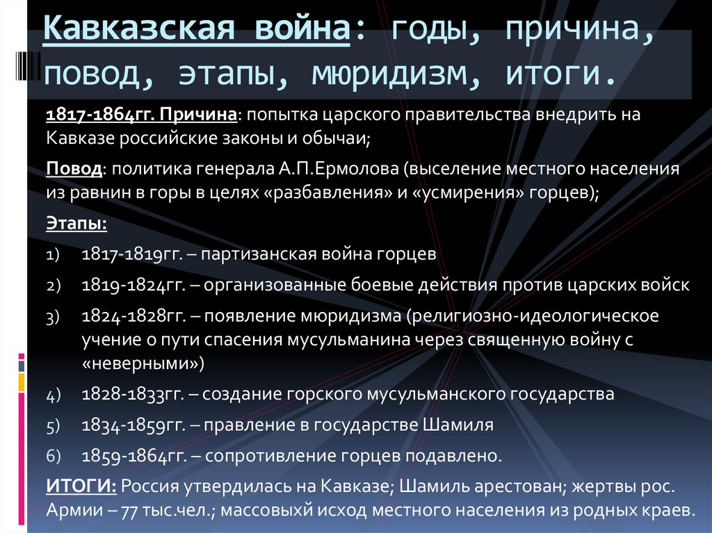 Проект на тему кавказская война 9 класс история