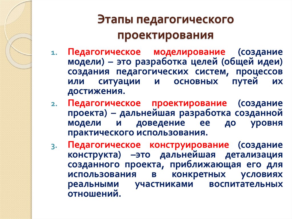 Этапы педагогического процесса