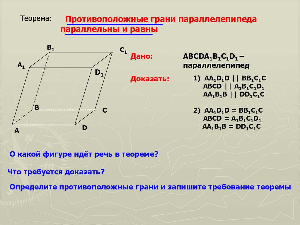 В прямоугольном параллелепипеде abcd. Доказать что противоположные грани параллелепипеда параллельны. Противоположные грани параллелепипеда параллельны доказательство. Противоположные грани параллелепипеда параллельны и равны доказать. Паралельныеранипараллелепипеда.