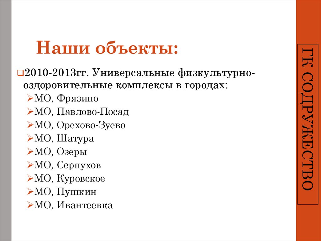 Наши объекты: